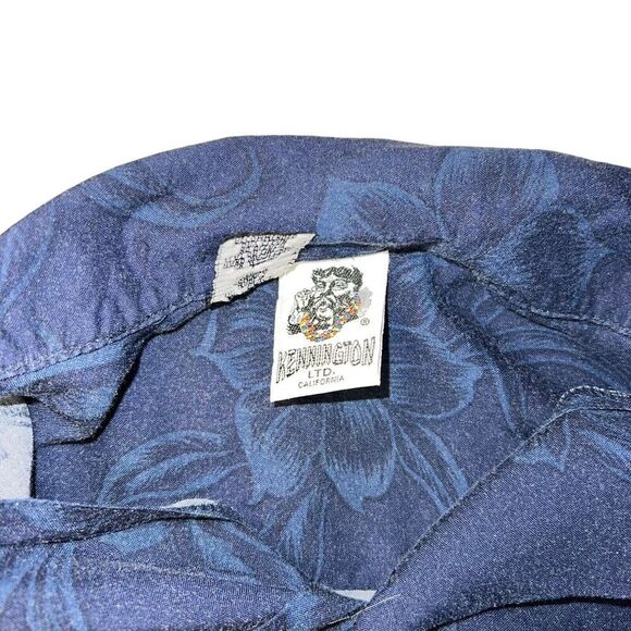 Kennington Hawaiian Shirt Size Large Bikini Girl Floral Graphic Button Down Blue - Picture 4 of 4